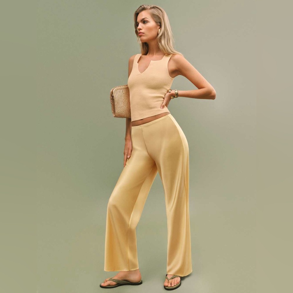Reformation Gale Satin Mid Rise Bias Pant